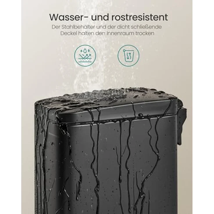 SONGMICS Kosmetikeimer LTB561B10, 10 Liter Tretmülleimer aus Stahl, schmal mit Softclose-Deckel, schwarz, ideal für kleine Räume – Bild 4