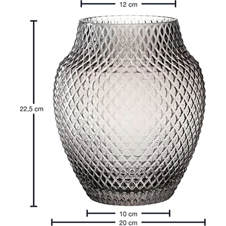 LEONARDO Poesia Tisch-Vase, handgefertigte Deko-Vase in Grau, bauchige Blumen-Vase und Kerzen-Halter aus Glas, 22,5 cm hoch, großes Windlicht – Bild 3