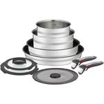 Tefal Jamie Oliver Ingenio 9-teiliges Topf- und Pfannenset, abnehmbarer Griff, stapelbar, Induktion, kratzfeste Titanium 6x Antihaftversiegelung, Hochglanzpolierter Edelstahl, L97699