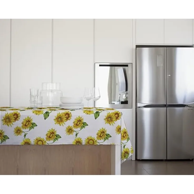 GEMITEX Traditionelle Tischdecke, Plüsch, gewachst, wasserdicht und schmutzabweisend, Dekor 4130 Sonnenblumen, ideal für quadratische und runde Tische für 4 Personen, 140 x 140 cm, hergestellt in