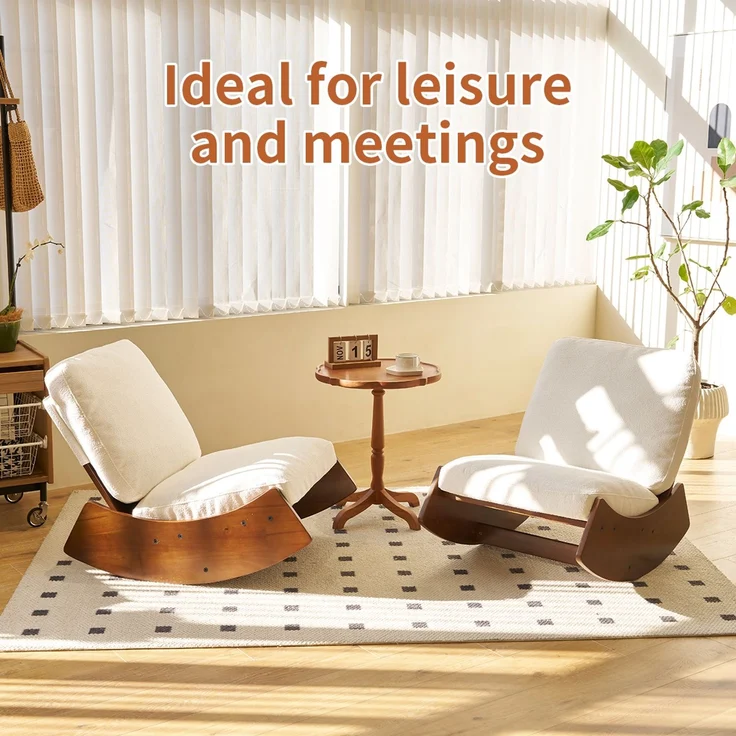 LVHOM Schaukelstuhl mit Massivholz-Gestell, ergonomischer Relaxsessel für Wohnzimmer, Schlafzimmer & Arbeitszimmer, Skandinavisches Design, Chenille, Weiß – Bild 8