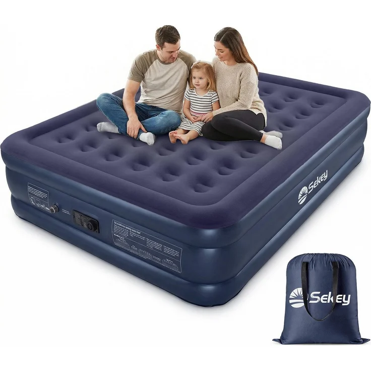 Sekey Luftbett mit integrierter Luftpumpe, Luftmatratze selbstaufblasend 2 Personen, 203 x 152 x 46 cm, blau / blau – Bild 1