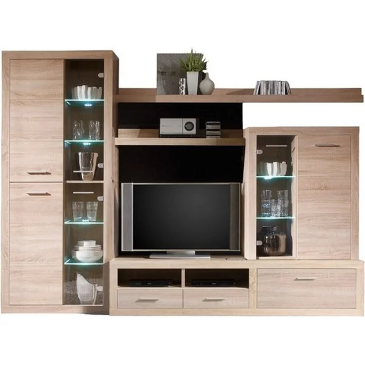 moebel-dich-auf Wohnwand CAN CAN, (in Eiche Sonoma, Vitrine + Lowboard + Aufsatzvitrine + 2x Wandboard), inkl. LED-Beleuchtung – Bild 3