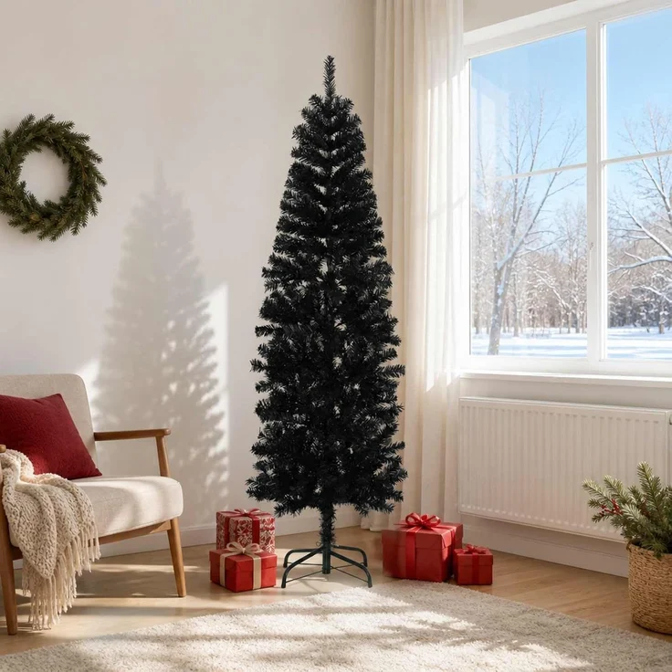 vidaXL Künstlicher schlanker Weihnachtsbaum 180 cm PVC und Stahl 42055252 – Bild 2