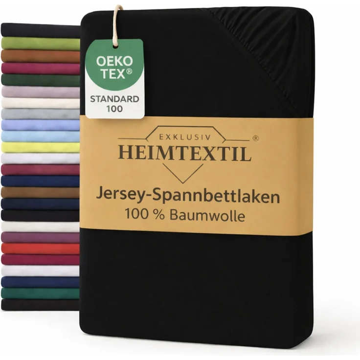 EXKLUSIV HEIMTEXTIL Jersey Spannbettlaken Premium 70 x 140 cm Schwarz 100% Baumwolle Öko - Tex Zertifiziert Bed-Sheet Bettlaken Spannbetttuch Topper Leinentuch – Bild 1