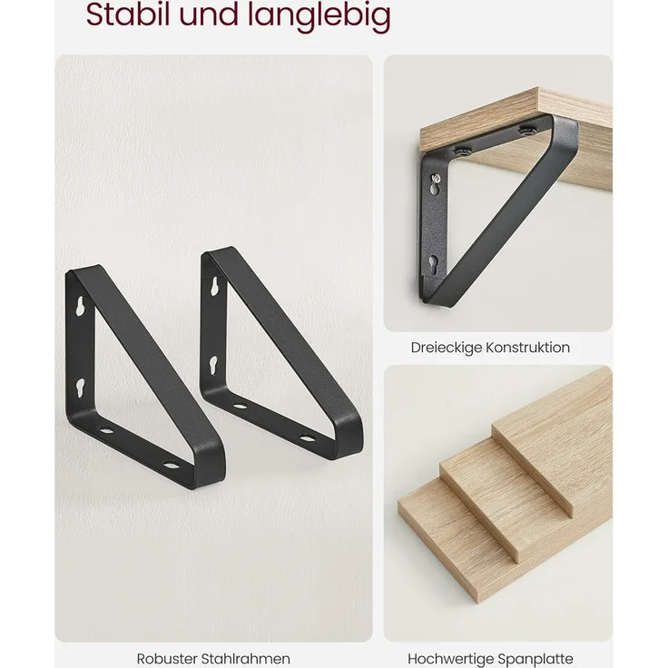 Wandregal 3er Set eichenfarben-schwarz – Bild 5