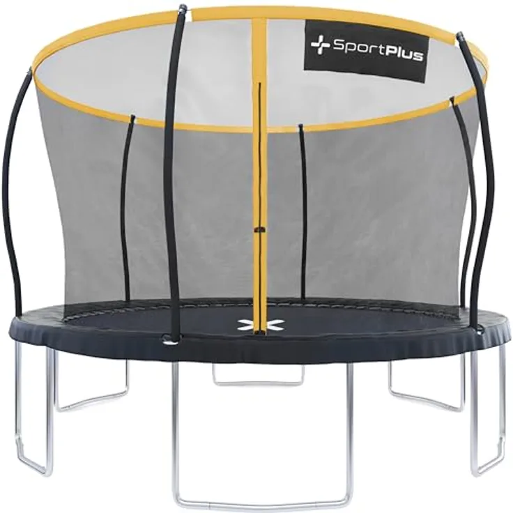 SportPlus Trampolin Ø 305 cm, Garten Trampolin mit innenliegendem Sicherheitsnetz, gepolsterten Haltestangen und TÜV-geprüfter Sicherheit