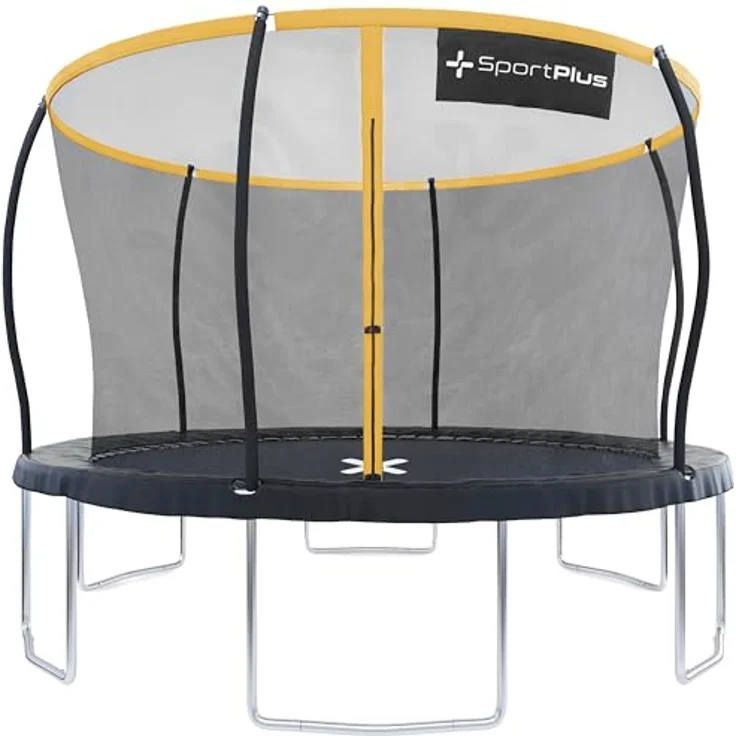 SportPlus Trampolin Ø 305 cm, Garten Trampolin mit innenliegendem Sicherheitsnetz, gepolsterten Haltestangen und TÜV-geprüfter Sicherheit – Bild 1