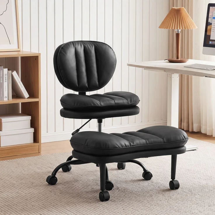 MELAYR, Ergonomischer Schneidersitz-Bürostuhl, 360° drehbarer Meditationsstuhl mit Rollen, 92 x 70 x 90 cm, Schwarz – Bild 3