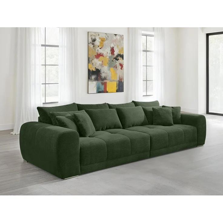 Big-Sofa XXL 306 cm Federkernpolsterung Lounge Couch mit Bezug Cordstoff in Grün – Bild 2