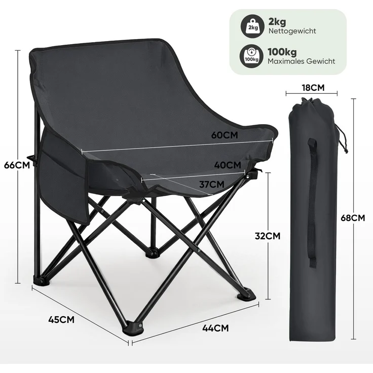 Sunula 2er Set Campingstuhl Faltbar Angelstuhl Klappsessel mit Tragetasche für Garten, mit Tragetasche, Klappstuhl bis max. 100 kg – Bild 6