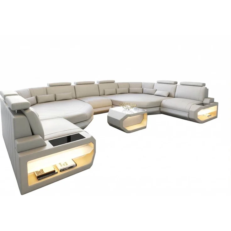 XXL Wohnlandschaft Asti - Kunstleder - beige-weiß – Bild 1