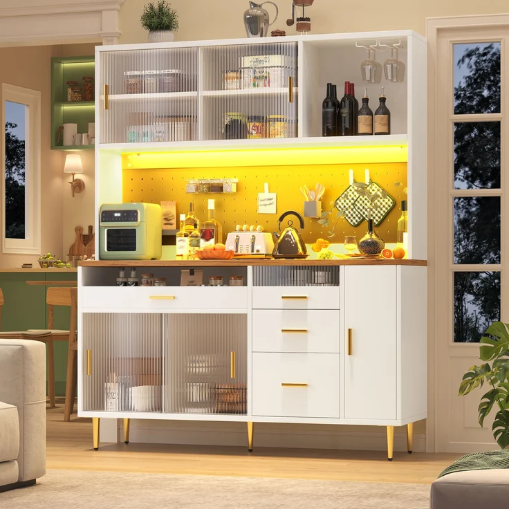 Hochschrank 145 x 39 x 171 cm mit Glasschiebetür, LED und höhenverstellbarem System – Bild 3