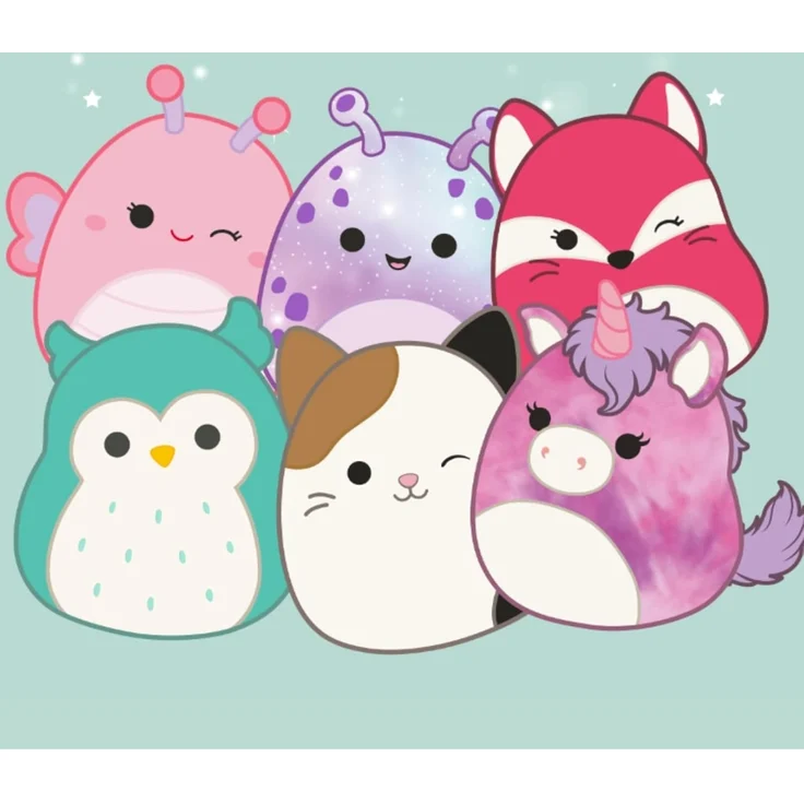 MTOnlinehandel Bettwäsche Squishmallows 135x200 + 80x80 cm, 100% Baumwolle, 2 teilig, Squish Squad, Cam, Fifi, Lola, Winston und Hans, Regenbogen, Wolke – Bild 5