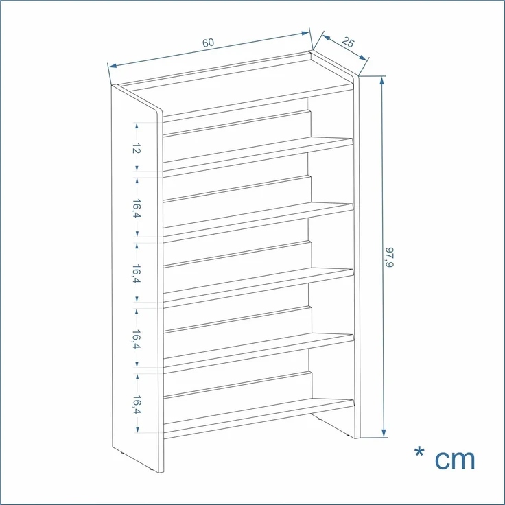 KOMTO Schuhregal Elexis 5 Schmal - Schuhablage Flur mit 5 Ebenen Offener Schuhschrank, Schuhschrank Schuh Organizer Platzsparend, 60 x 25 x 98 cm – Bild 3