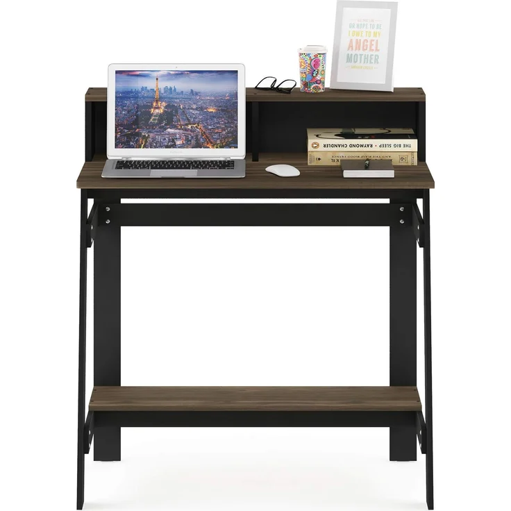 Furinno Simplistic Gaming-Schreibtisch mit Monitorständer, Columbia-Walnuss | A-Rahmen 81,3 cm breit Computertisch mit Ablage, für Homeoffice, Schlafzimmer, Arbeitszimmer, Studentenwohnheim