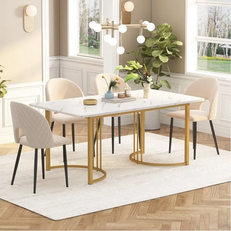 BlingBin Esstisch moderner Küchentisch für Esszimmer Wohnzimmer (1-St, 140 x 80cm), Gestell aus Metall, Marmormuster Küchentisch