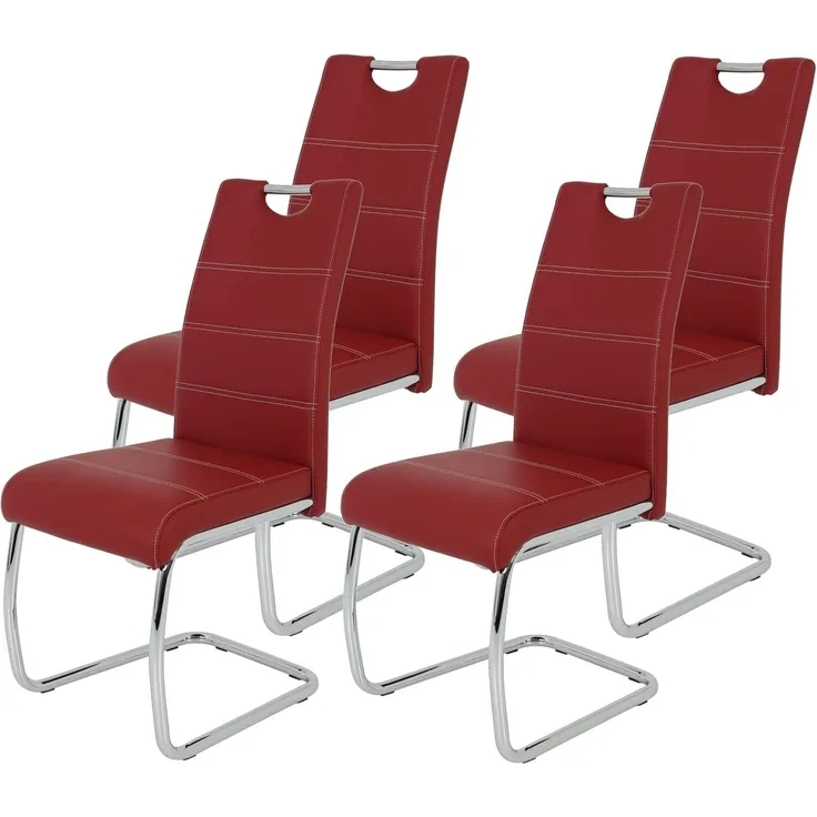 4er Set Schwingstuhl Flora - Kunstleder Rot - verchromtes Metallgestell