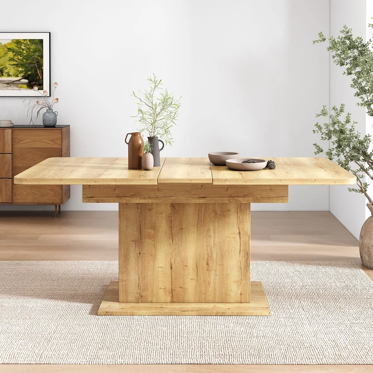 Esstisch ausziehbar, L110-130cm, Natur, mit Stauraum, platzsparend, B70xH75 cm – Bild 1