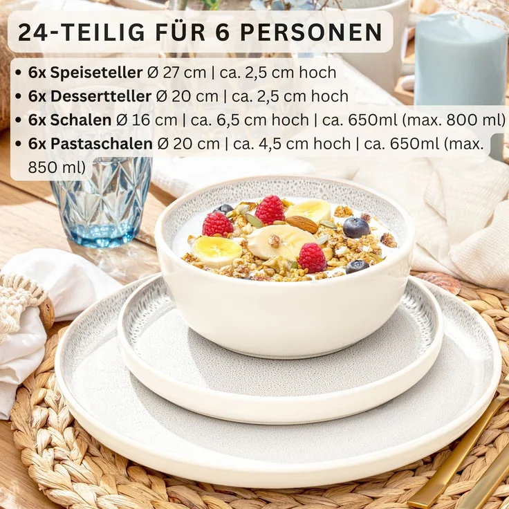 SÄNGER Steingut Geschirrset Kreta 24 teilig für 6 Personen – Bild 2