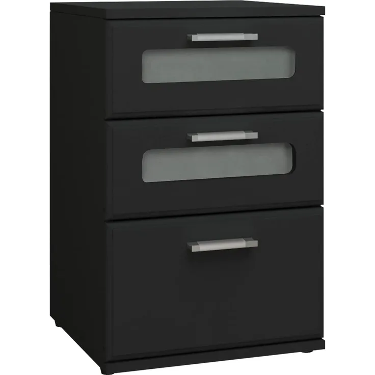ML-Design Nachttisch 2er Set, Nachtkommode mit 3 Schubladen, oberste mit Glaseinsatz, Schwarz, 40 x 60 x 38 cm, aus Holz, Boxspringbett Nachtschrank Nachtkonsole Kommode, für Bett, Schlafzimmer oder Büro