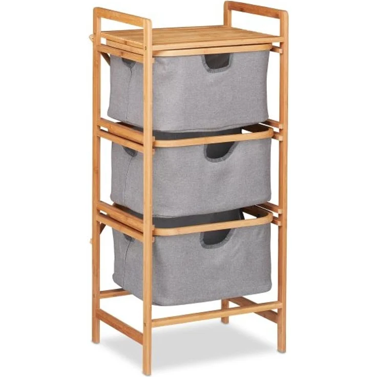 Wäschekorb Bambus, Natur, Grau, 3x Fächer grau – Bild 10