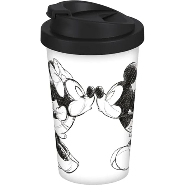 Geda Labels GmbH Coffee-to-go-Becher Mickey Kiss Sketch, 1-tlg, PP, Grau, 400 ml, doppelwandig, auslaufsicher – Bild 1