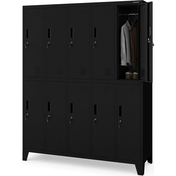Jan Nowak Mehrzweckschrank Metall Kleiderspind 136 cm BARTEK 10 Fächer abschließbar Stahl (Stahl pulverbeschichtet PZH-zertifiziert) Garderobenschrank Schloss je Fach hoch robust 12 Farben PZH – Bild 2