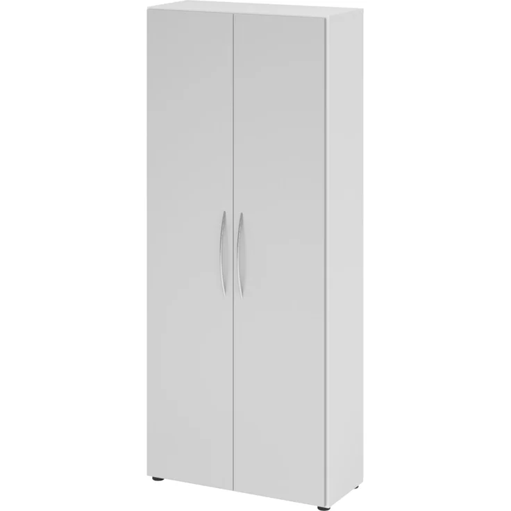 bümö Mehrzweckschrank 80cm breit, Aktenschrank o. Schuhschrank hoch, Schrank mit Regal, Küchenschrank in Weiß/Grau aus Holz, Vorratsschrank & Haushaltsschrank mit Metallgriffen, 4100-W-5 – Bild 1