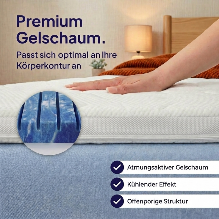 Mister Sandman Gelschaum Topper 120x200cm, 8 cm Höhe, 7-Zonen Matratzentopper, Tencel Lyocell Bezug, OEKO-TEX Zertifiziert, Waschbar, Made in Germany – Bild 6