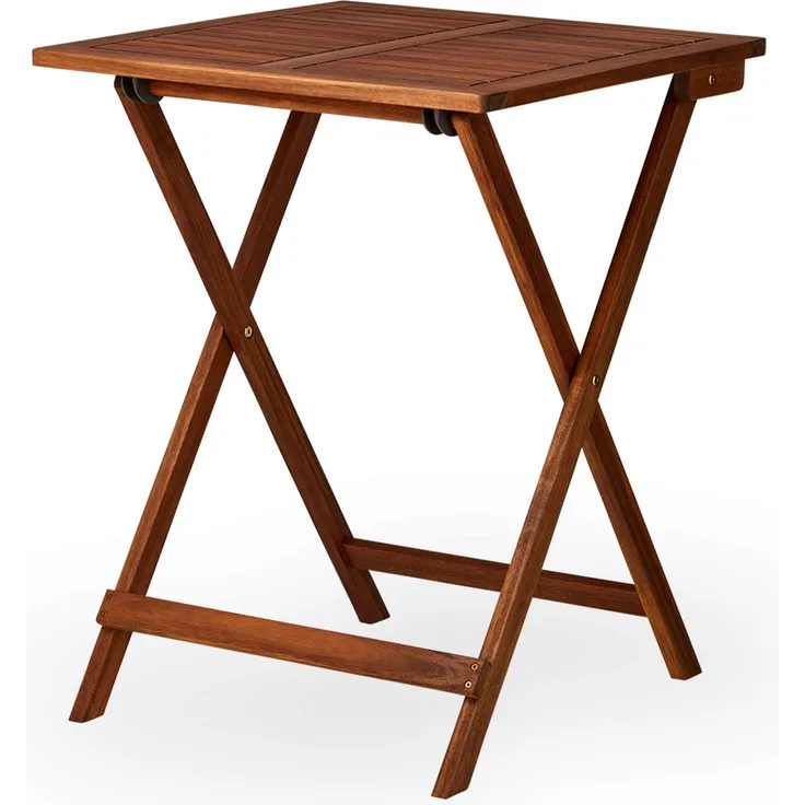KHG Gartentisch aus Akazien-Echtholz für bis zu 4 Personen, quadratisch, Balkontisch, wetterfest, klappbar, platzsparend, Outdoor, Dunkelbraun - 1 Tisch