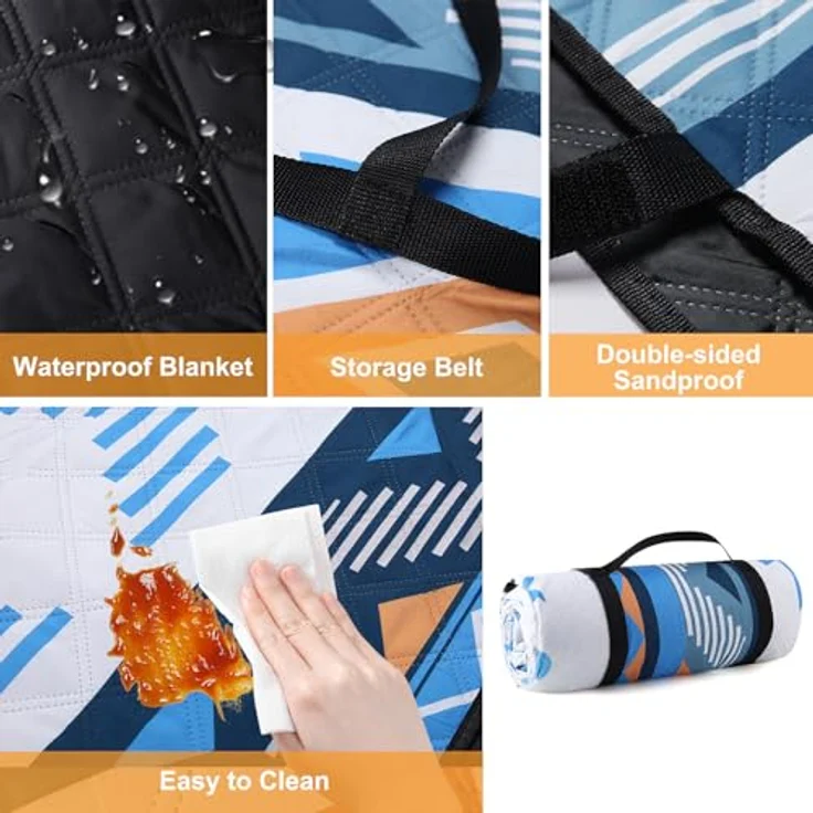 EXTSUD Outdoor Picknickdecke, 200x200 cm Camping Picknick Matte Feuchtigkeit Pad Meeres-Herz Tragbare Picknick Decke Wasserdicht Campingdecke Stranddecke mit Tragegriff Picknick Matte – Bild 6
