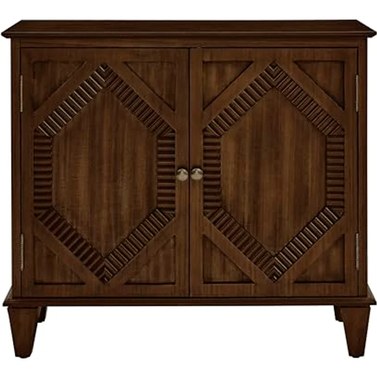 Vectis Sideboard mit Echtholzfurnier, reliefverzierte Doppeltüren & verstellbarem Einlegeboden für Eingang & Esszimmer (Walnussfarbe) – Bild 3