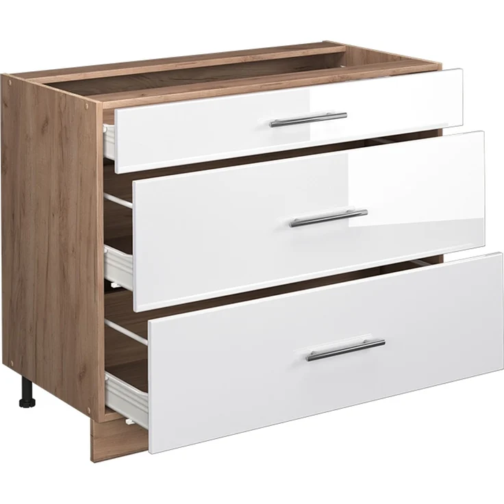 Küchenunterschrank Fame-Line Weiß Hochglanz/Goldkraft Eiche 100 cm, AP Eiche Vicco – Bild 6