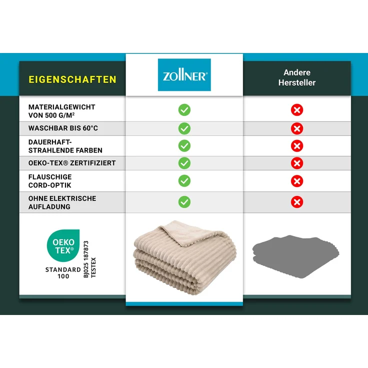 ZOLLNER Kuscheldecke flauschig aus 100% Polyester, 150x200 cm, Beige – Bild 4