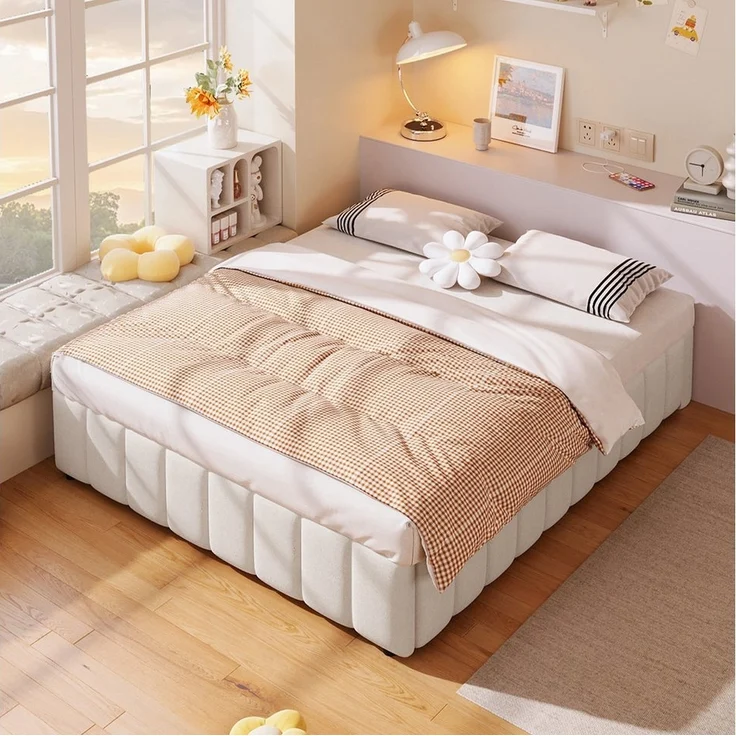 STILVORA Polsterbett Tagesbett 140×200 Stauraumbett Jugendbett mit Stauraum,ohne Kopfteil (Polsterbett,mit hydraulischer Lagerung – Minimalistisches Design ohne Kopfteil, umweltfreundliches Leinen & MDF, praktischer Stauraum für Schlafzimmer & Jugendzi... – Bild 5
