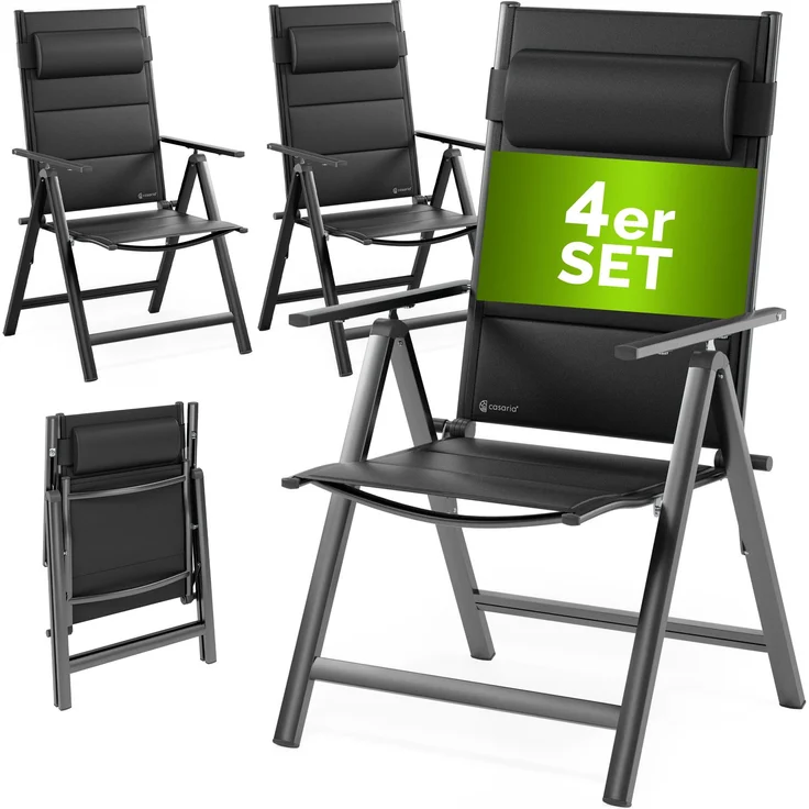 CASARIA® Alu Gartenstühle 4er Set Gepolstert 8-Fach Verstellbar Anthrazit – Bild 1