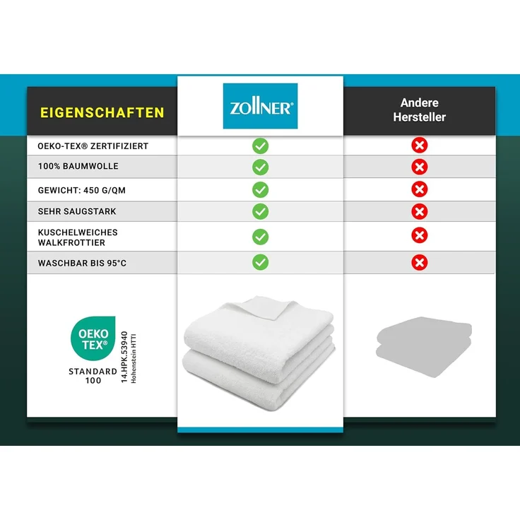 ZOLLNER 2er Set Saunatücher, 70x180 cm, weiß, Baumwolle – Bild 5