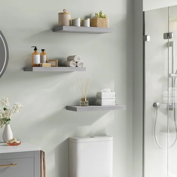 WOLTU Wandboard Wandregal CD DVD Regal Bücherregal Schweberegal Holz Board 25 x 22.9 x 3.8 cm grau Eiche für Büro, Wohnzimmer, Schlafzimmer, Küche RG9365grei – Bild 2