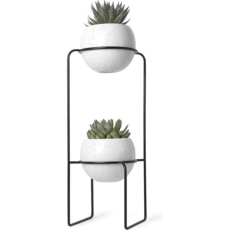 Umbra Nesta Pflanzenhalter, Pflanzen Halter, Blumentopf, Kräutertopf, Keramik - Messing, Weiß - Flecken, 69 cm, 1008047-748
