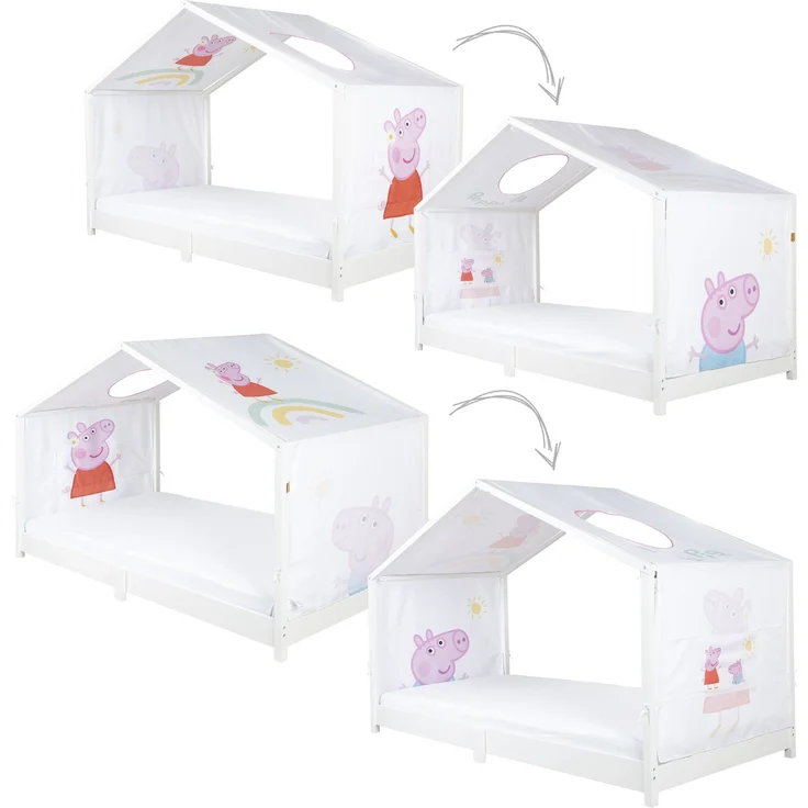 roba Bezug für Montessori Hausbetten 90 x 200 cm im Peppa Pig Design - Passendes Zubehör zum Umbau in Himmelbett - Inkl. 3 Aufbewahrungstaschen & Dachfenster – Bild 5