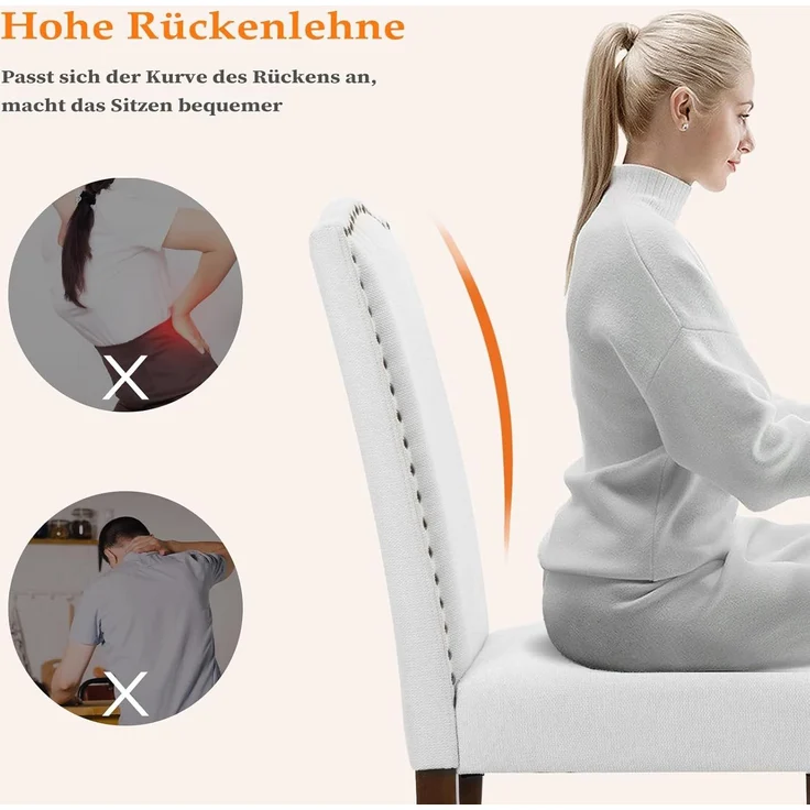 Sweetcrispy Esszimmerstühle 4er-Set, Hochwertige gepolsterte Leder-Esszimmerstühle mit Nagelkopfverzierung und Holzbeinen, Esszimmerstuhl für Schlafzimmer, Wohnzimmer, Esszimmer, Grau – Bild 5