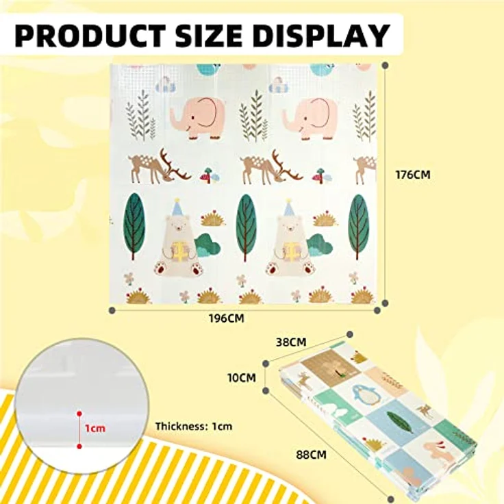 CCLIFE Krabbelmatte Spielmatte Baby 196 x 176 x 1 cm Faltbar Spielunterlage Spielteppich Groß Rutschfest Beidseitig Tragbar Wasserdicht für Innen Außen Bunt – Bild 5