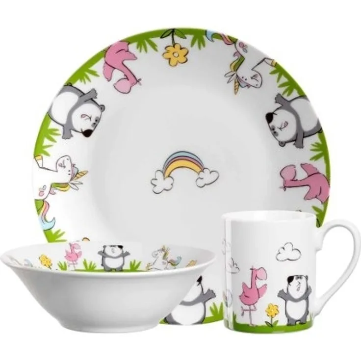 Leonardo BAMBINI Kindergeschirr Set Einhorn / Panda / Flamingo 3-teilig - A