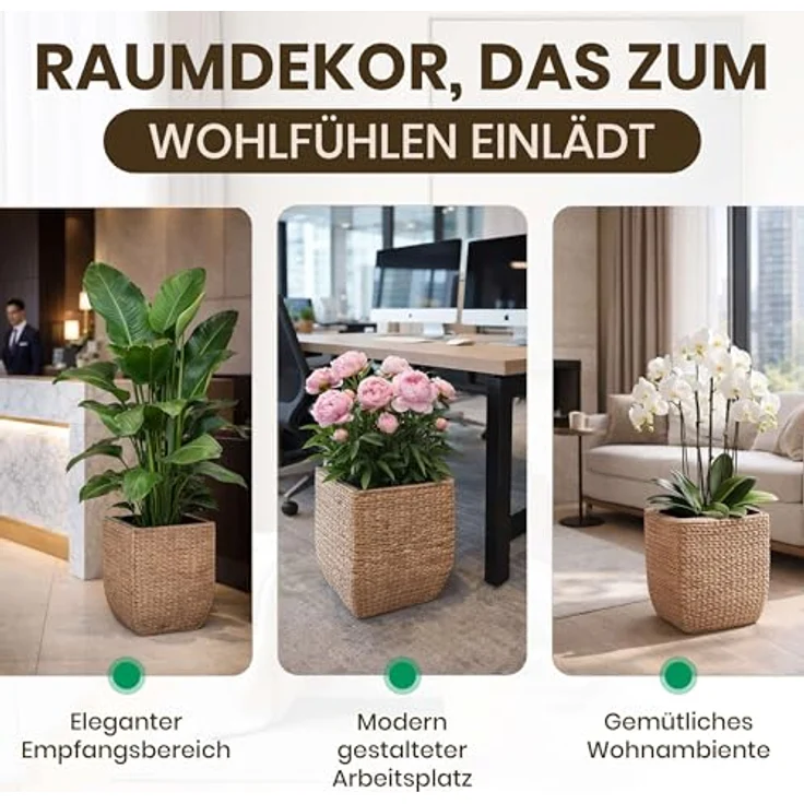 VIVANNO Pflanzkübel Wasserhyazinthe ASIA Würfel, Natur Geflochten 25x25x30 cm – Bild 7