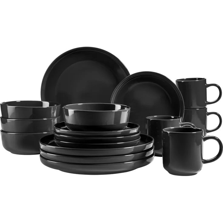 Mäser 931961 Kombiservice Alenia für 4 Personen, Steinzeug, schwarz (1 Set, 16-teilig)