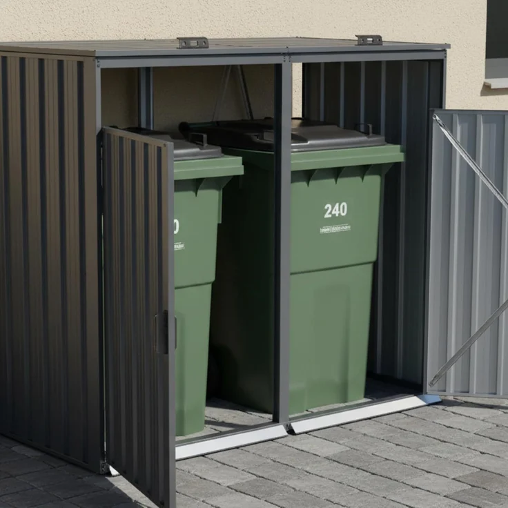 Mülltonnenbox Eco Duo 2 Mülltonnen 240 Liter 160 cm Stahl Anthrazit – Bild 4