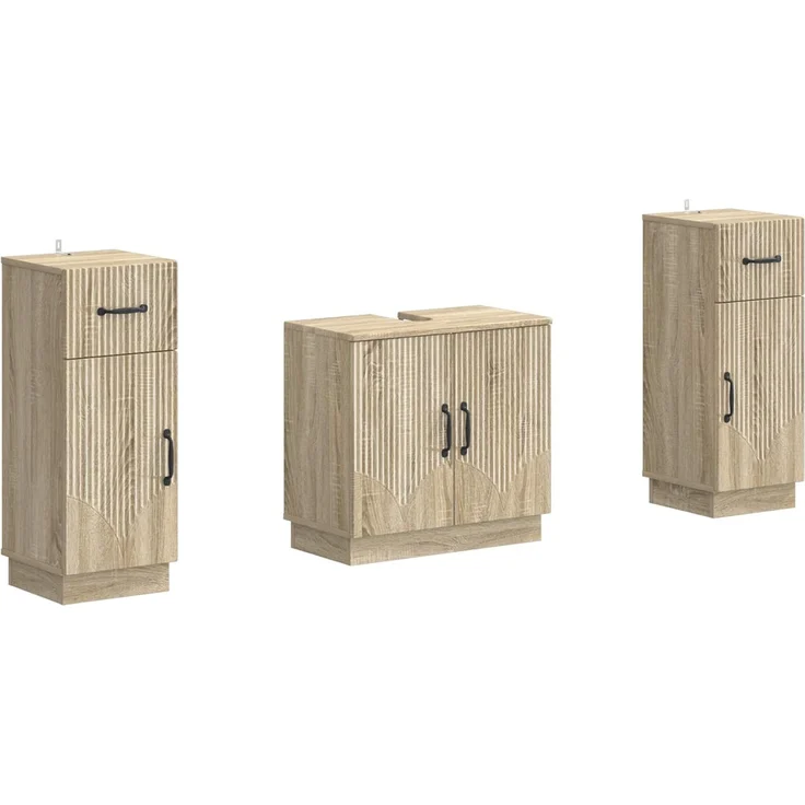 vidaXL 3-teiliges Badezimmer-Schranksystem HOORN 3 stk. Sonoma-Eiche 3418037 – Bild 2