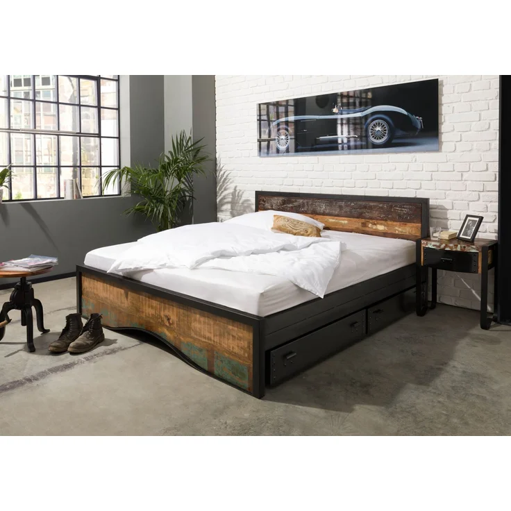 Bett mit Bettkasten Altholz 180x200 mehrfarbig lackiert INDUSTRIAL #109 – Bild 8