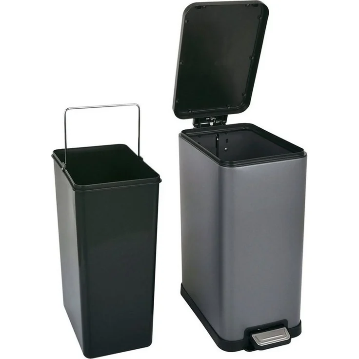 SVITA Mülleimer STM15, Treteimer, Kosmetikeimer, 15L, Stahl pulverbeschichtet, Grau – Bild 3